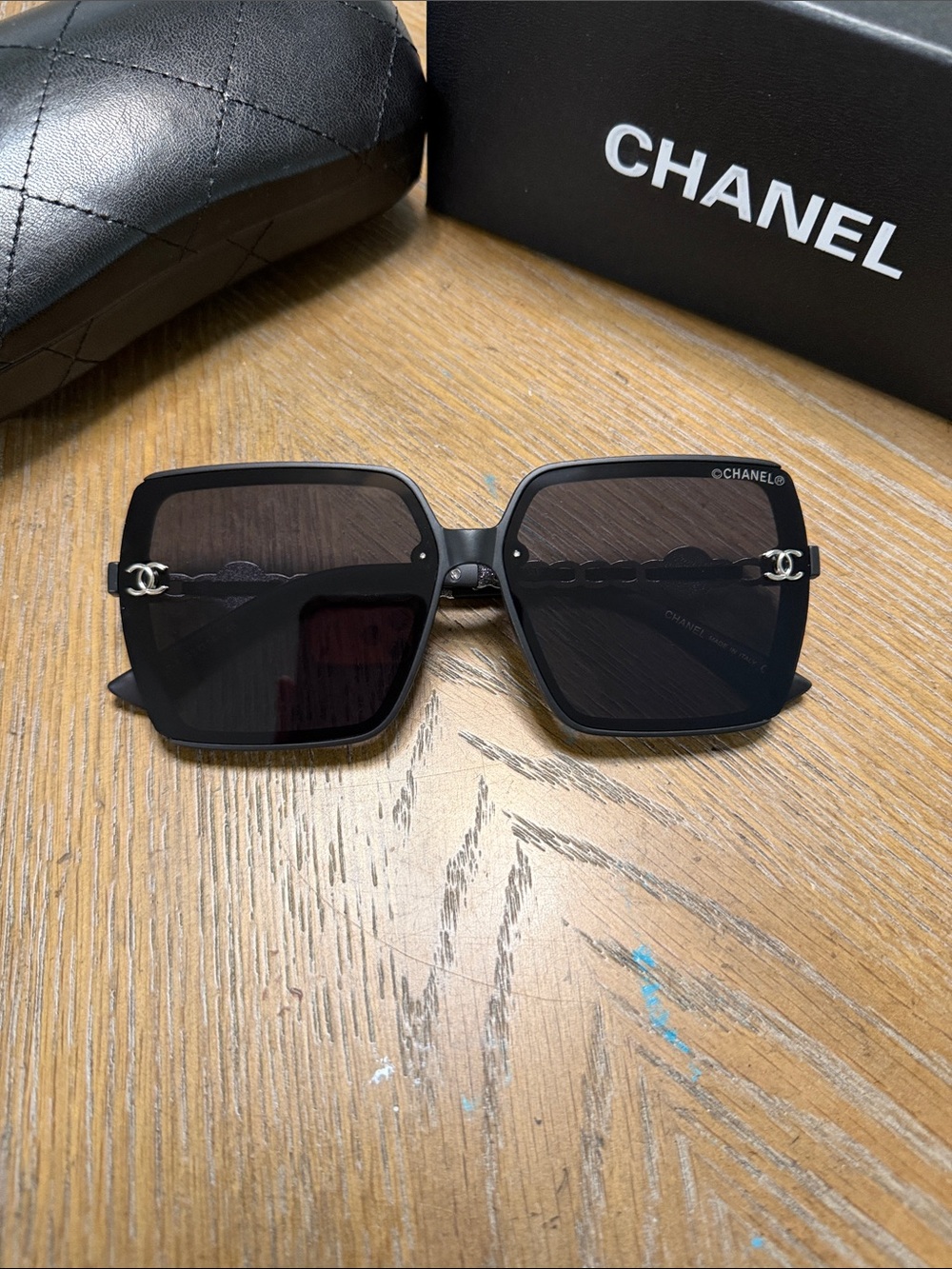 CHANEL Black Square Women's Sunglasses with Silver CC Accent